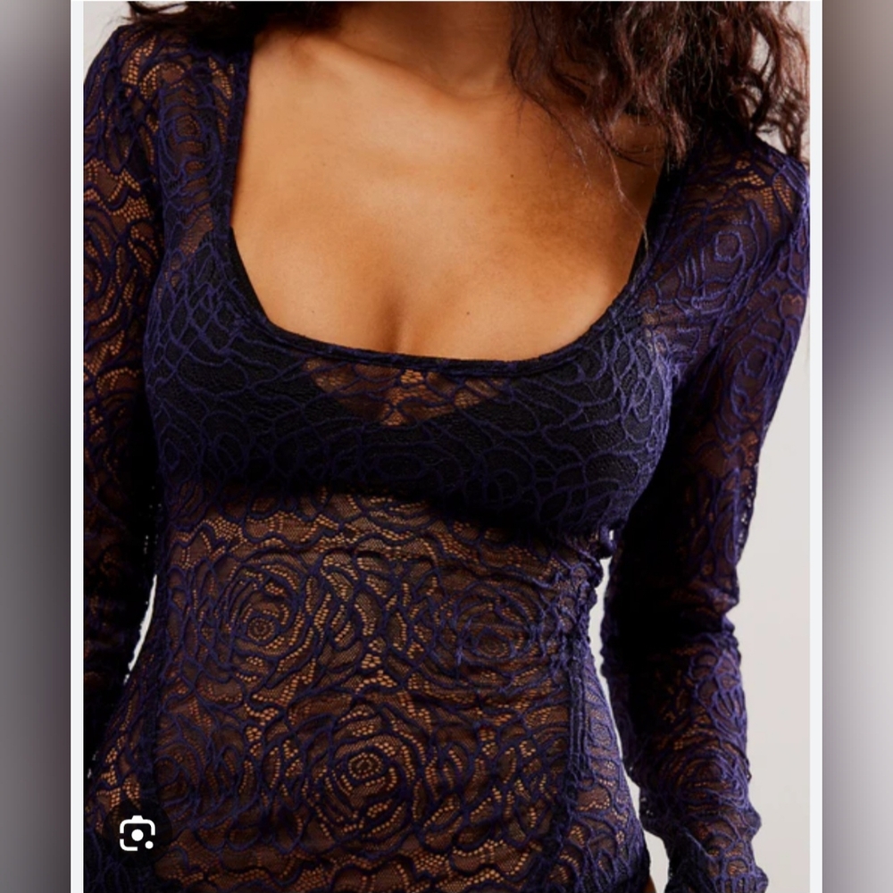 Free People in my head Navy Coat lace body suit size S NWT - Picture 6 of 8